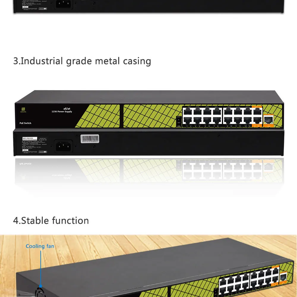 Высокое качество 16 портов переключатель питания по сети Ethernet с 1 гигабитный восходящем и 2 gigabit RJ45 порт PoE для IP Камера