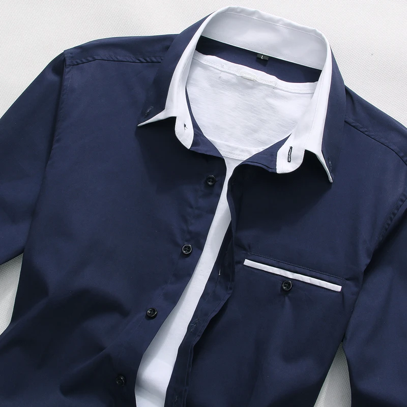 Высококачественная Стильная Повседневная рубашка с двойным воротником в полоску, мужские рубашки с длинными рукавами, нежелезная рубашка с двойным воротником