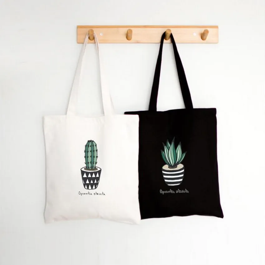 Cactus Print Canvas Bag