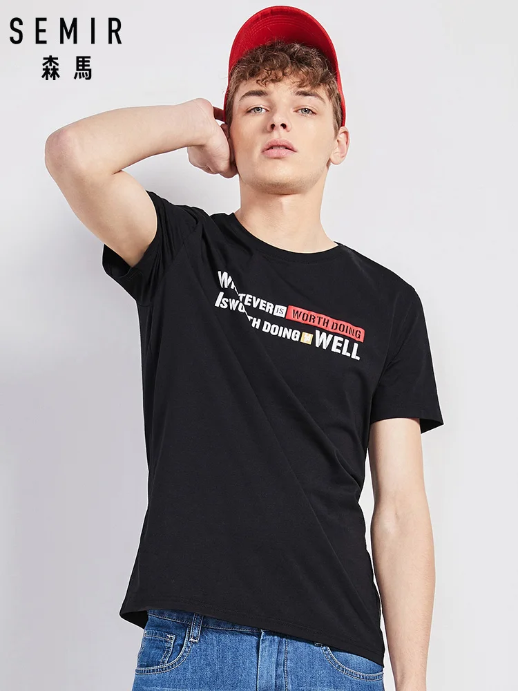 

SEMIR 2019 Summer New High quality men T shirt casual short sleeve o-neck 100% cotton t-shirt men brand black gray tee shirt