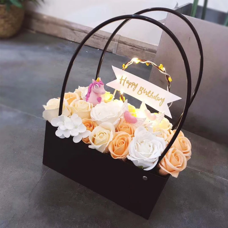 

PVC flowers carry bag rectangular Kraft Paper Bags Flower Box with Handle Waterproof Bouquet Florist Rose Party Decoration Boxes