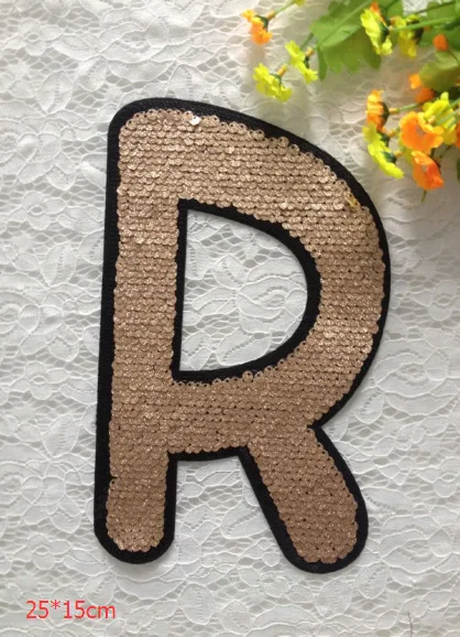 

T shirt Women Letters Patch Sequins 25*15cm R Golden Deal with it Sew on Patches for Clothing 3D T-shirt Mens