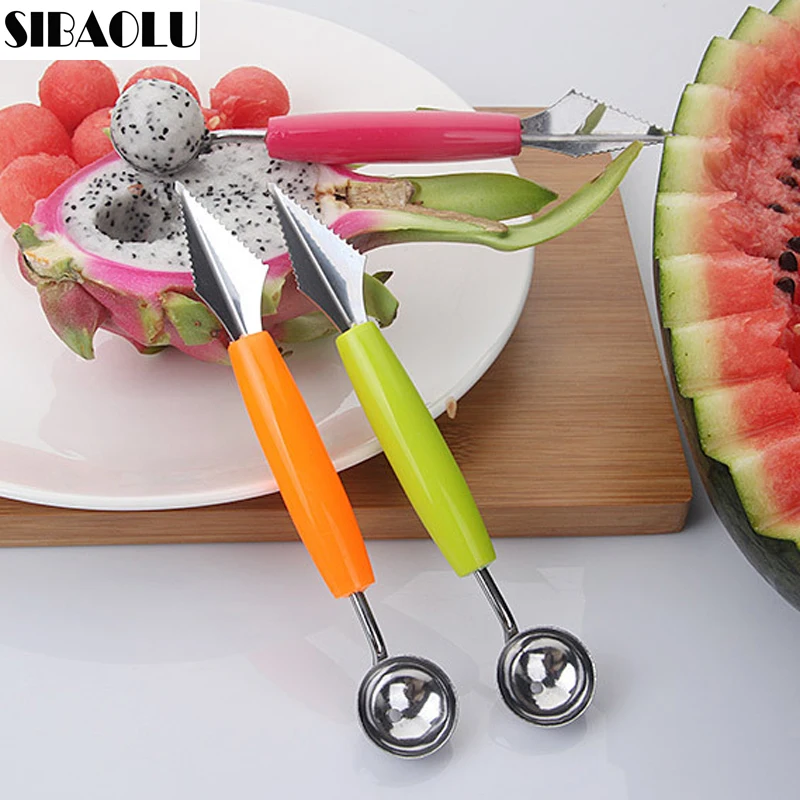 

Hot Sale 2 in 1 Dual Head Fruit Melon Ice Cream Scoop Spoon Ball Baller Carving Knife