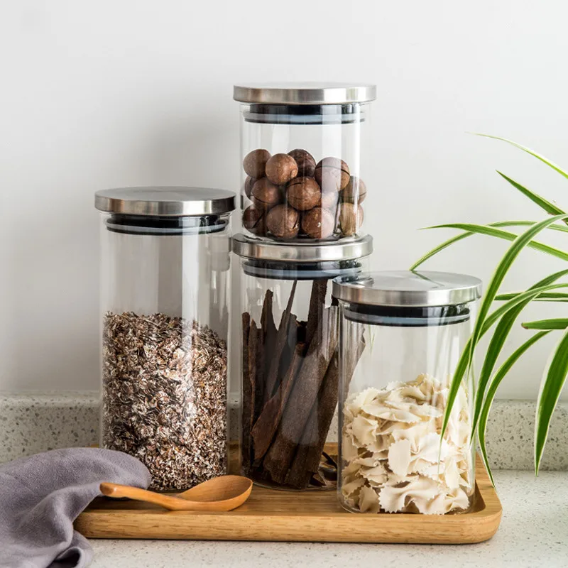 Glass Jars with Stainless Steel Cover, Container for Cereals, Spice Jars, Storage Tank, Food Contain, Coffee Bean 4