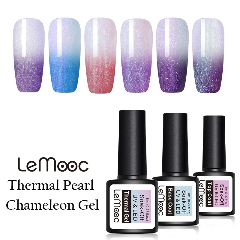 

LEMOOC 8ml Pearl Thermal Gel Nail Polish Temperature Color Changing Gel Varnish Shimmer Glitter Soak Off UV Nail Art Gel Polish