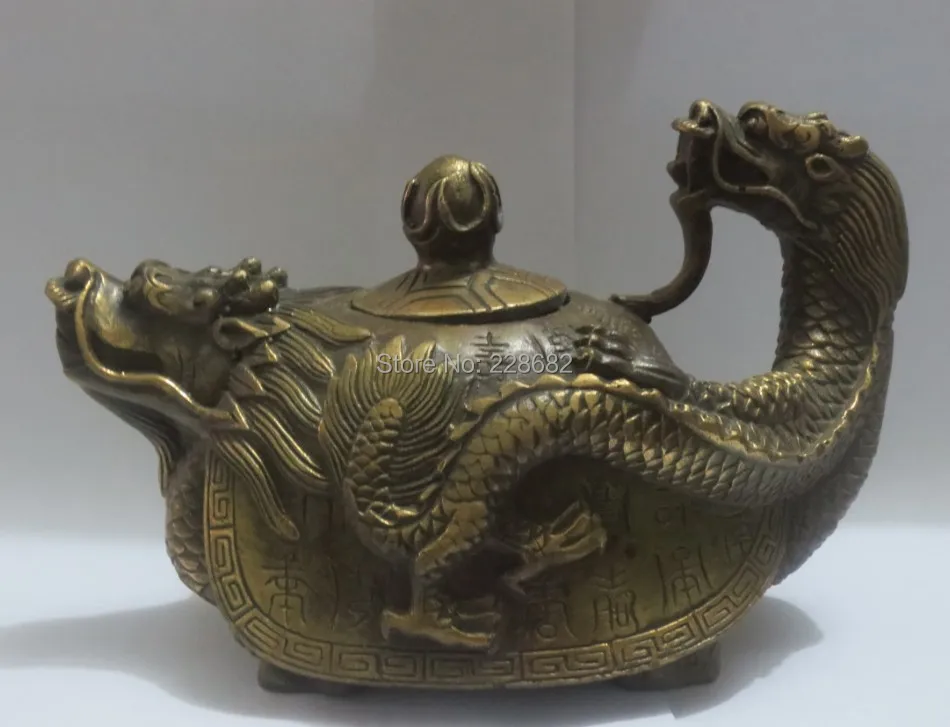 

Collectible Chinese Old Copper Handwork Dragon Tea Pot Flagon Statue Free Shipping