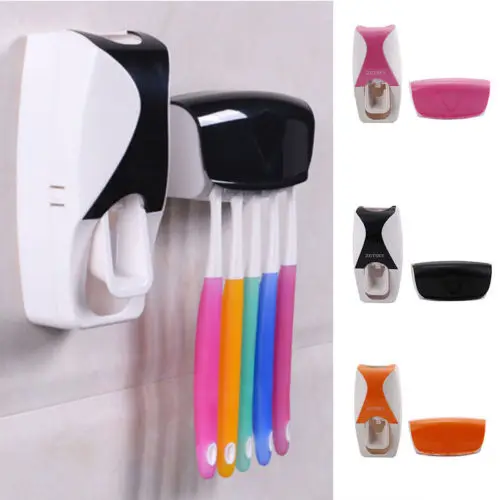 

Fashion Home Bathroom Automatic Toothpaste Dispenser + 5pcs Toothbrush Holder Set Family Set Wall Mount Rack Bath Oral