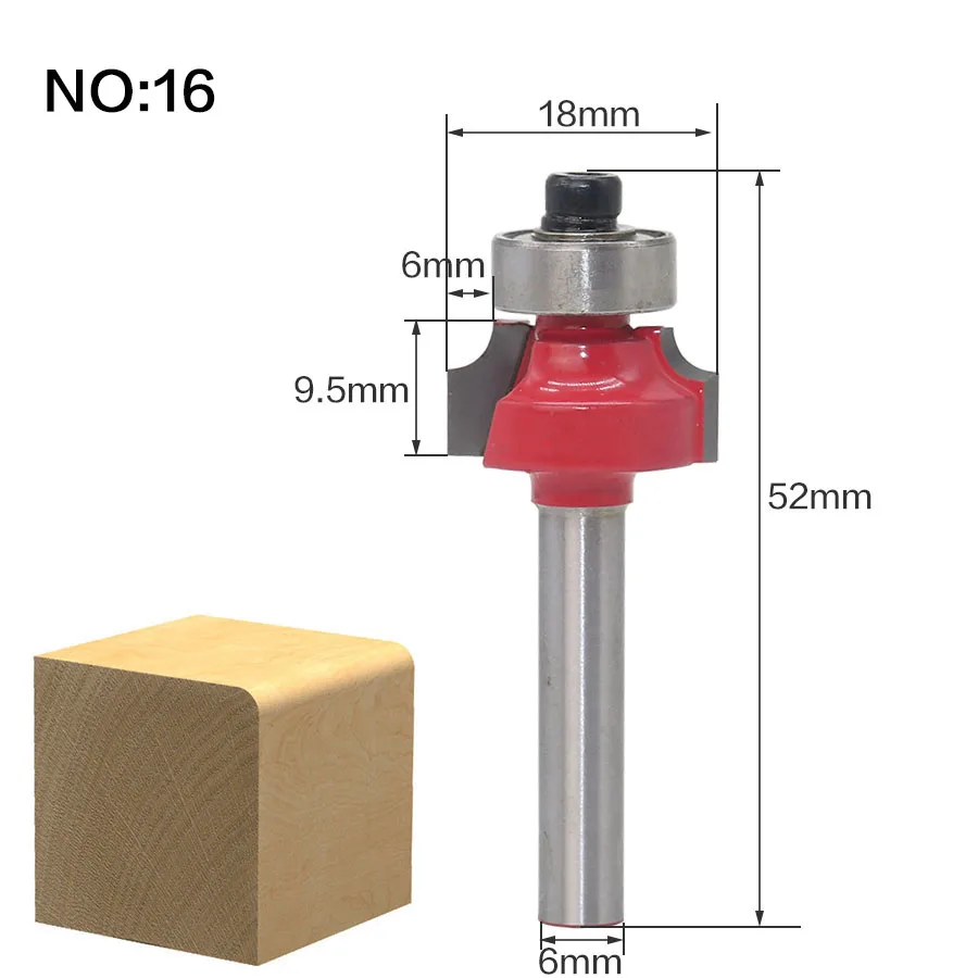 1 шт. 6 мм хвостовик древесины фрезы прямой концевой фрезы триммер очистки заподлицо отделка угловая круглая бухта коробка биты инструменты фрезы - Длина режущей кромки: NO16