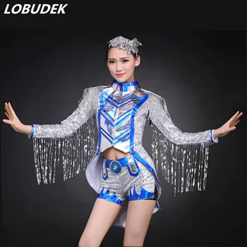 

Teams Jazz Tails silvery sequins Ds costume sexy female Modern dance Tuxedo performance clothes Bar Prom Swallowtail stage wear