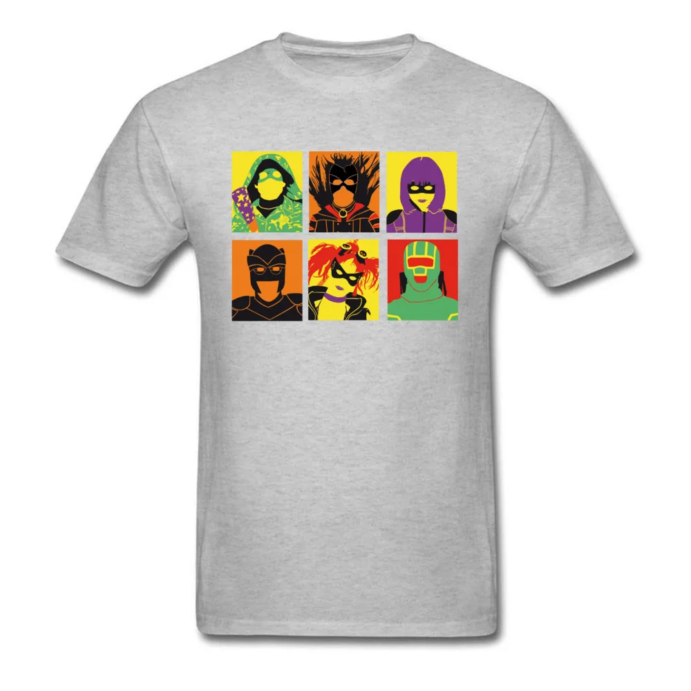 Faddish Kick Ass Pop Art Cool Short Sleeve Tshirts Mother Day O-Neck Pure Cotton T Shirt for Men Tee-Shirts Crazy Kick Ass Pop Art grey