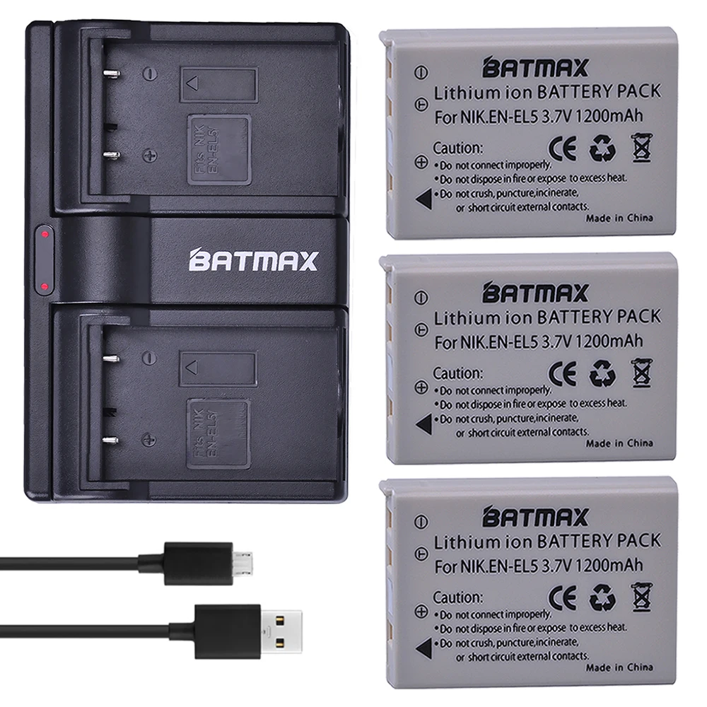Литий-ионная аккумуляторная батарея Batmax 3 шт. EN-EL5 EN EL5 + зарядное устройство с