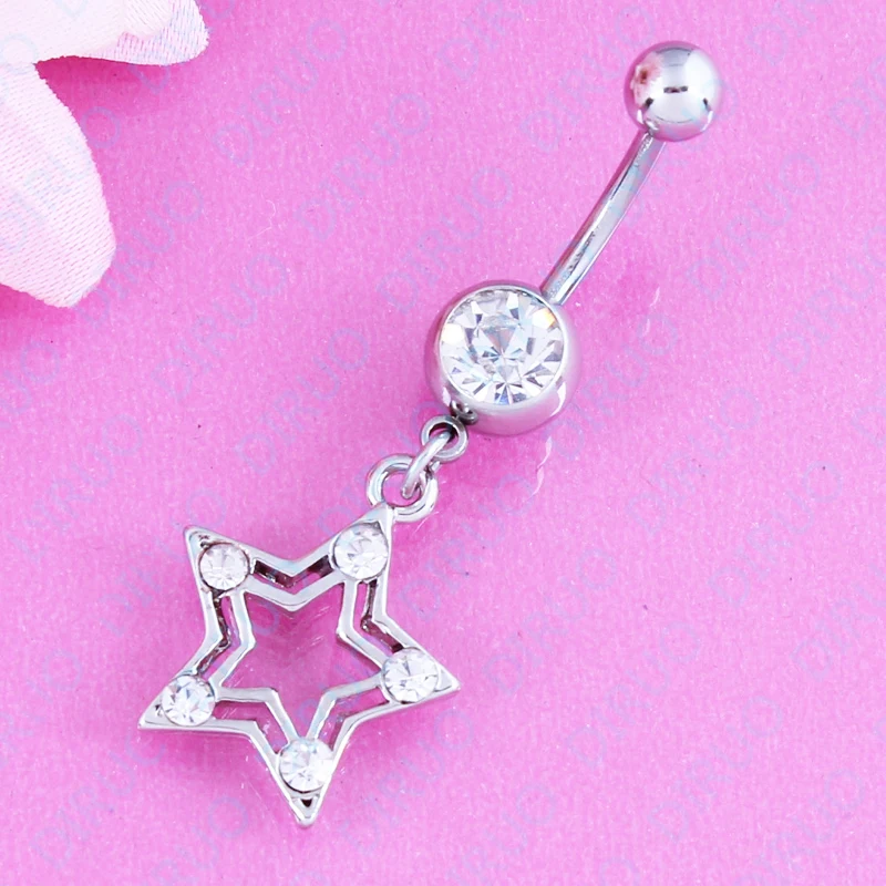 Free shipping Umbilical naval belly ring five pointed star charm navel