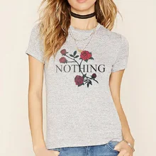 Новая футболка с принтом «Pop NOTHING» Модные топы с короткими рукавами и круглым вырезом из полиэстера Женские повседневные топы с принтом розы 7Q1738