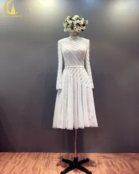 

Rhine Real Sample Long Sleeves Full Beads And Sequins Knee Length Formal Fashion Party Dresses Prom Dress vestido de noiva