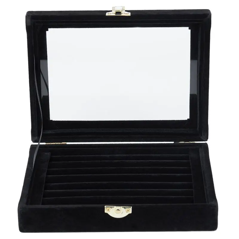  Velvet Glass Ring Earring Jewelry Display Organizer Box Tray Holder Storage Case