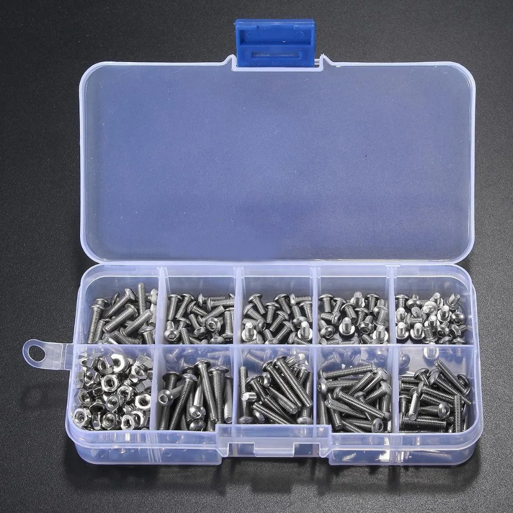 

340pcs Assorted Hex Screw Kit Stainless Steel M3 A2 Screw Hex Nuts Bolt Cap Socket Set 5/6/8/10/12/14/16/18/20mm