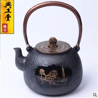 

2018 new style 1.2L Lakeside spring inlaid iron pot handmade iron coated teapot, Japanese teapot kettle