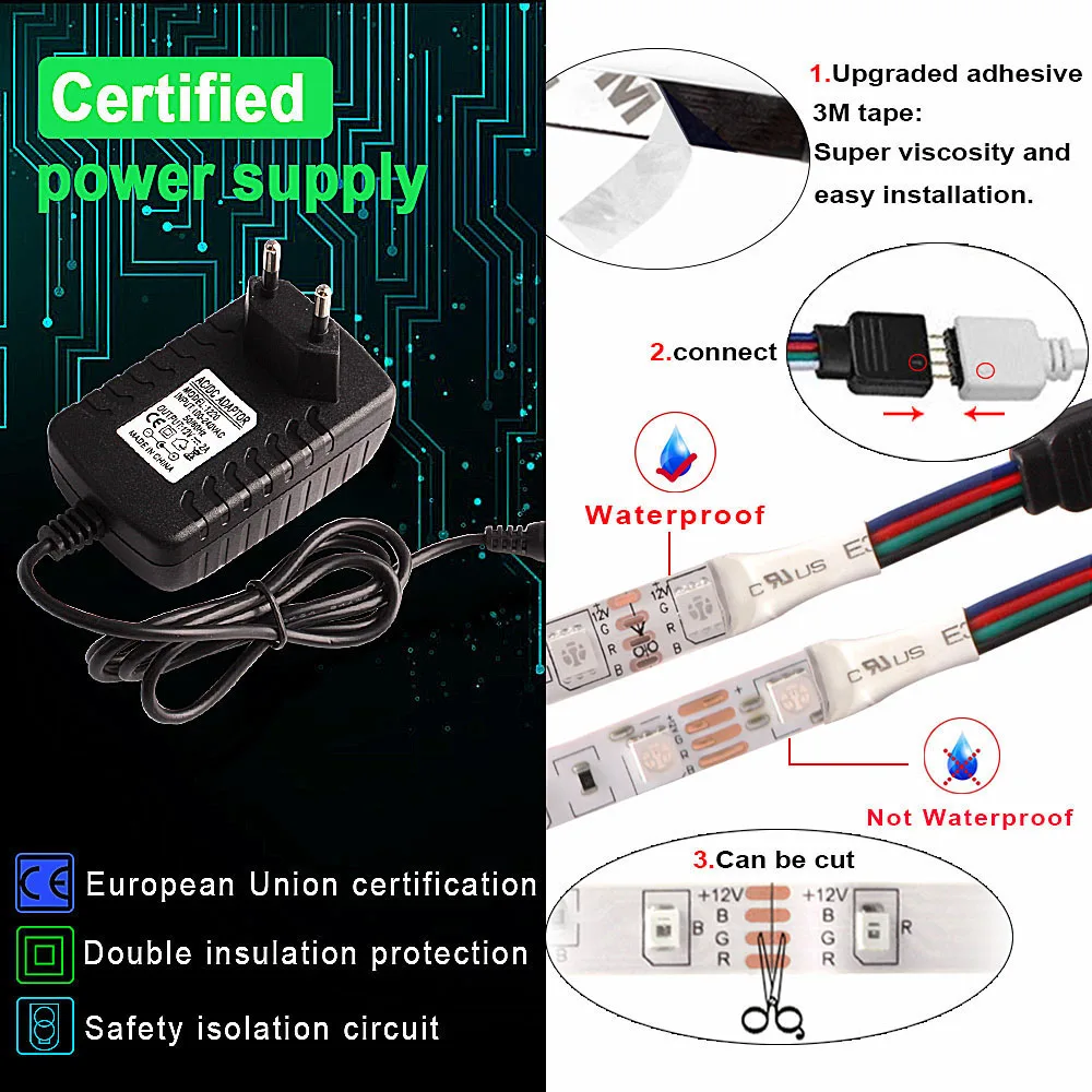 5M 5050 RGB/RGBW Светодиодные ленты Водонепроницаемый ИК/RF/Wi Fi/Bluetooth контроллер неоновая