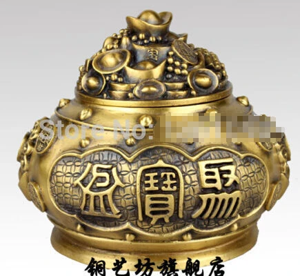 

0 6" China Bronze Treasure Bowl Wealth Ingot Yuanbao Money Statue