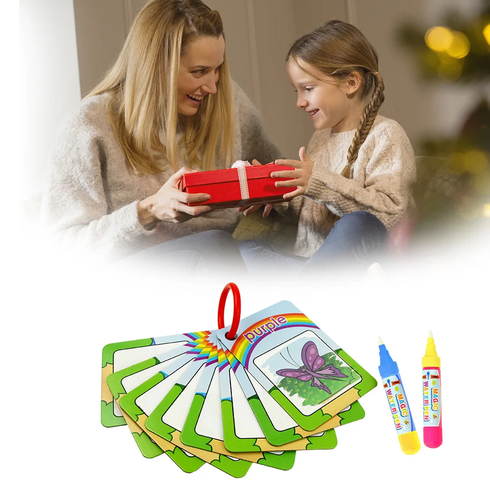 

3 Types Water Drawing Learning Card & 1 Magic Pen Coloring Paper Cards Painting Board Educational Toys for Kid English Learning