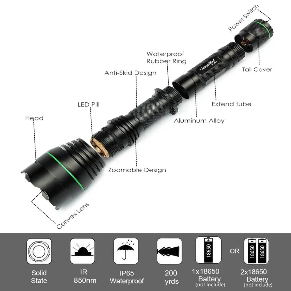 UniqueFire фонарик 1508 38 мм удлинитель ИК 850nm светодиодный инфракрасный фонарь с T50 T67