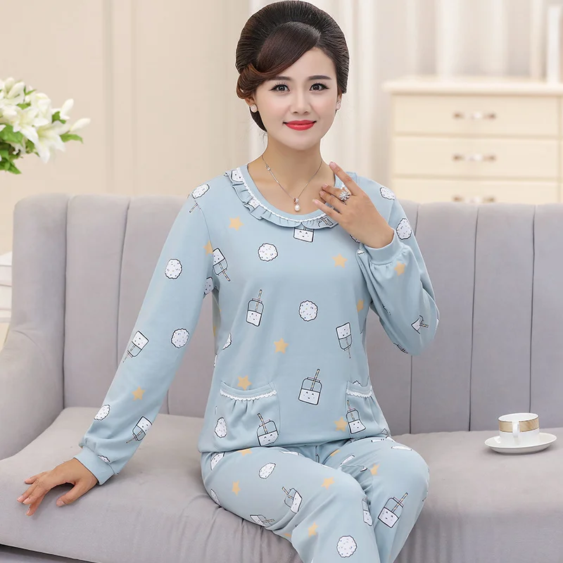 Autumn Winter Womens Pyjamas Cotton Warm Casual Women Pajamas Set Long