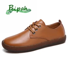 PEIPAH/ г.; Весенняя женская обувь из натуральной кожи; обувь на плоской подошве для студентов; однотонная обувь в британском стиле из мягкой кожи; zapatillas mujer