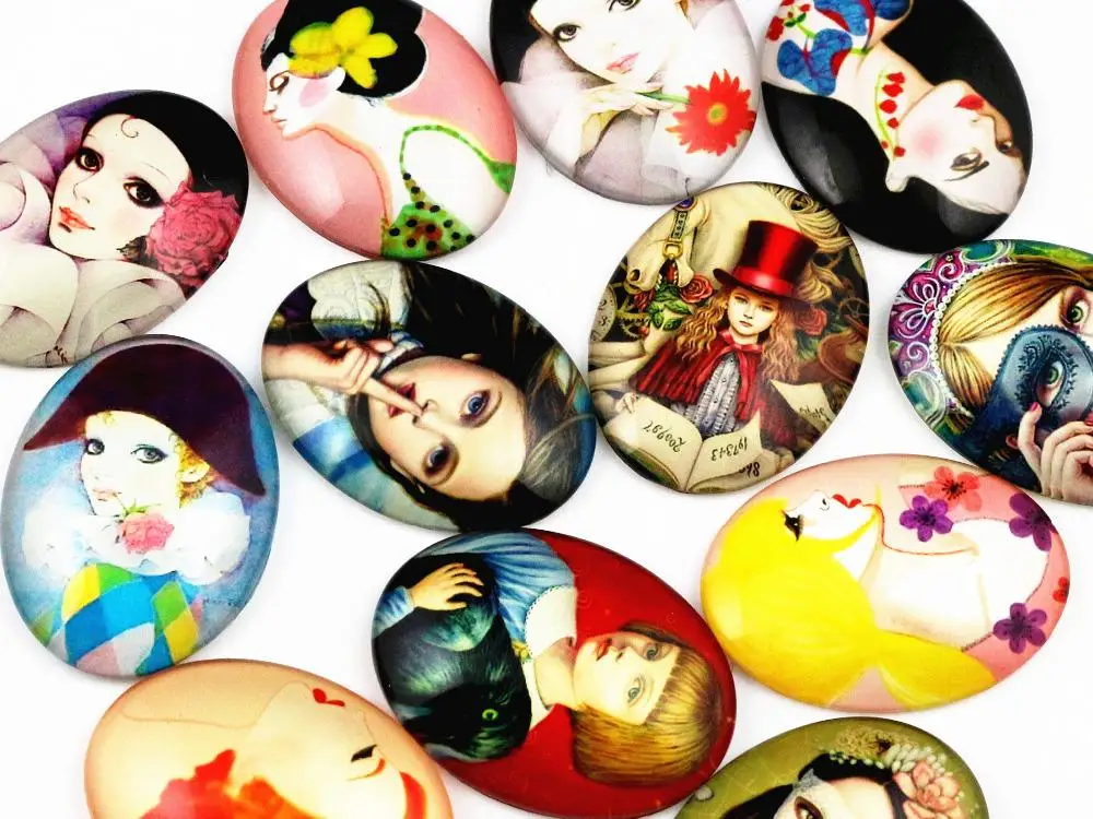 

New Fashion 6pcs Mixed 30x40mm Handmade Photo Glass Cabochons (D7-22)