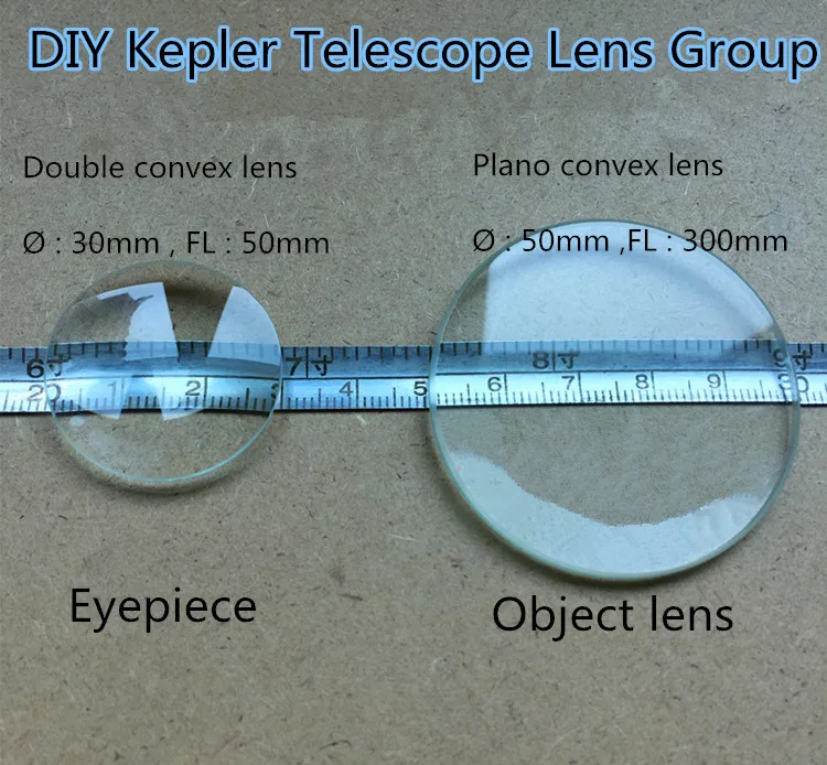 

DIY Kepler Telescope lens group 30mm diameter 50mm focal length and 50mm diameter 300mm focal length