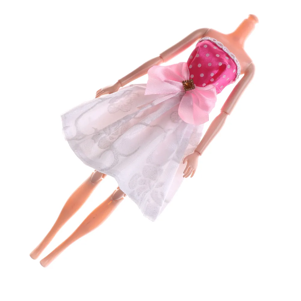 

One Set White Wave Dress For Doll Fashion Denim Dot Bow Skirt Clothing Doll Accessories