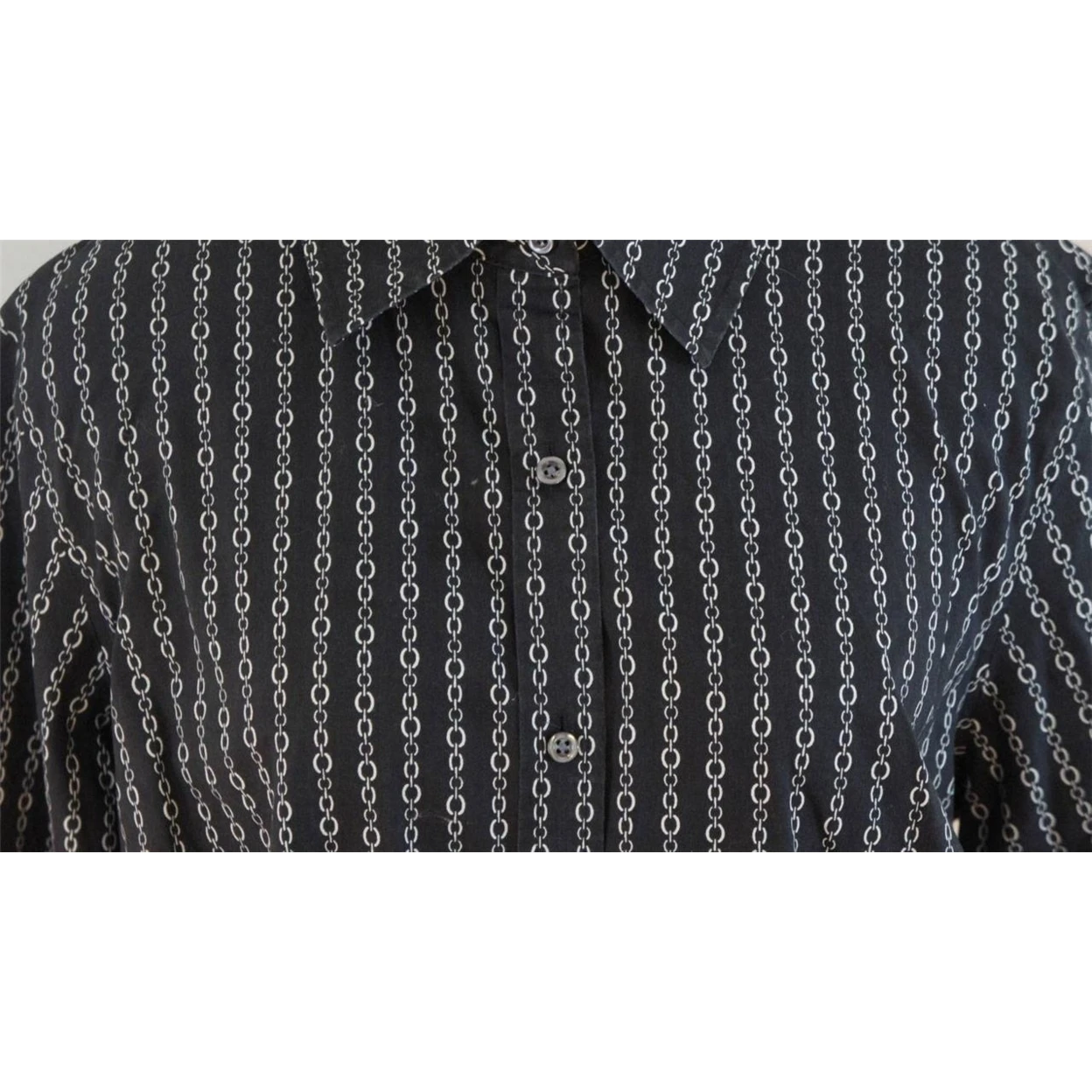 CHARTER CLUB Womens 14 14W LS Button Down Dress Shirt Black Grey Chain Stretch (1)