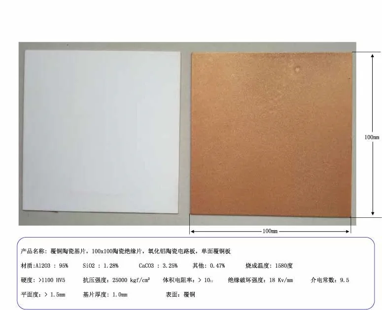 

Copper Clad Ceramic Substrate, 100x100 Ceramic Insulating Sheet, Alumina Ceramic Circuit Board, Single Side Copper Clad