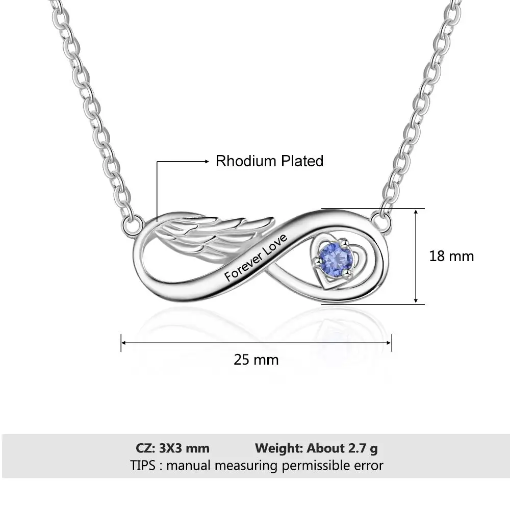 Персонализированное имя кулон с гравировкой ожерелье крыло Бесконечность ожерелье для друзей Индивидуальные камень ювелирные изделия(JewelOra NE103142
