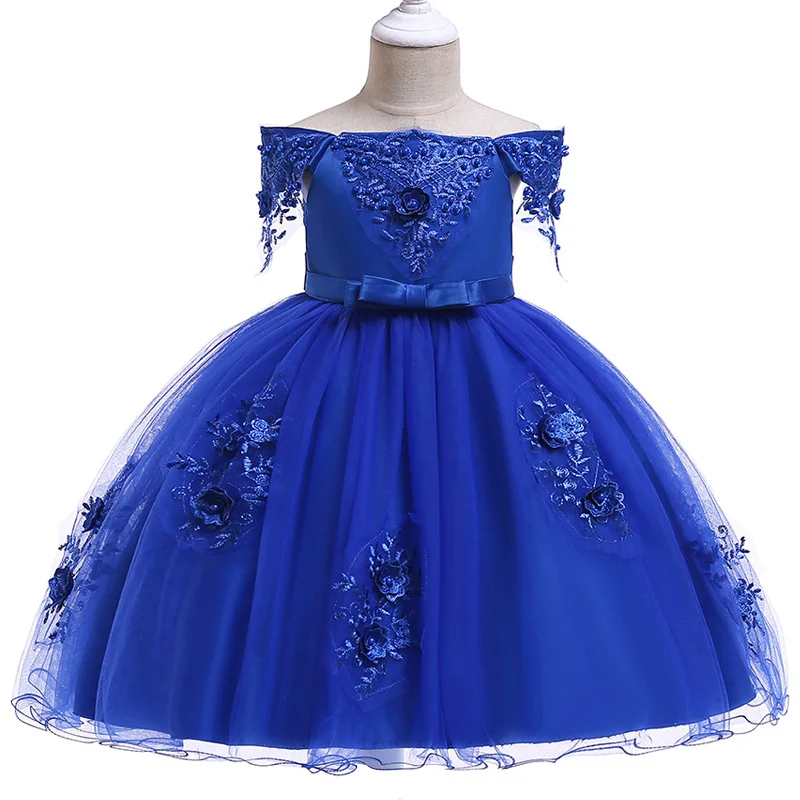 Платье для маленьких девочек; Детские платья для девочек; элегантные платья принцессы с цветочным кружевом; свадебное платье для девочек; костюм для детей; Vestidos - Цвет: Blue