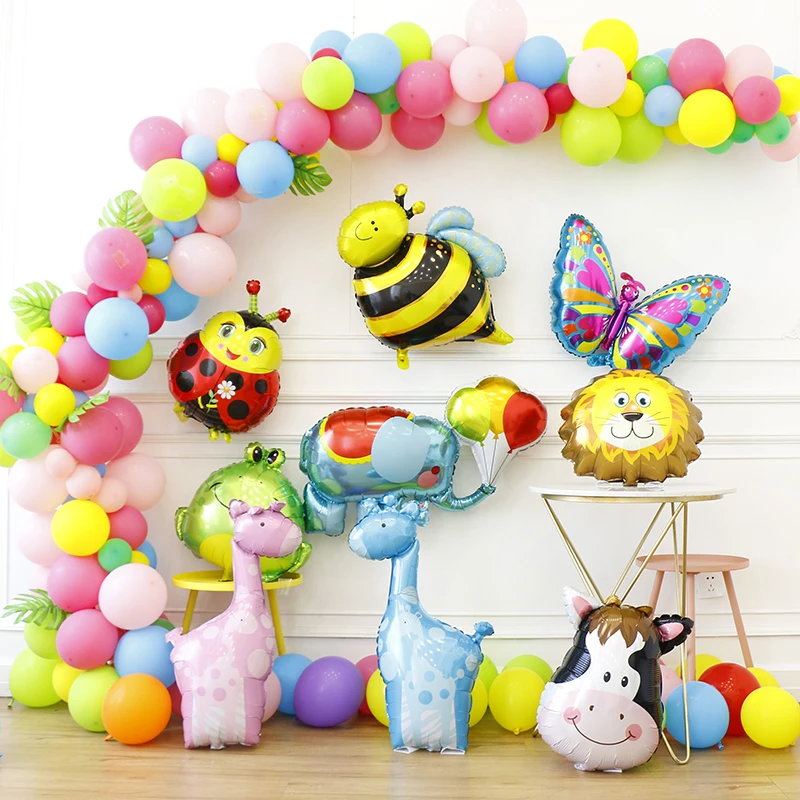 

Kids Birthday Party Banner Safari Animal Foil Ballon Garland Kit Bee Butterfly Lion Mylar Ballon Kit Green Pink Blue Ballon Arch