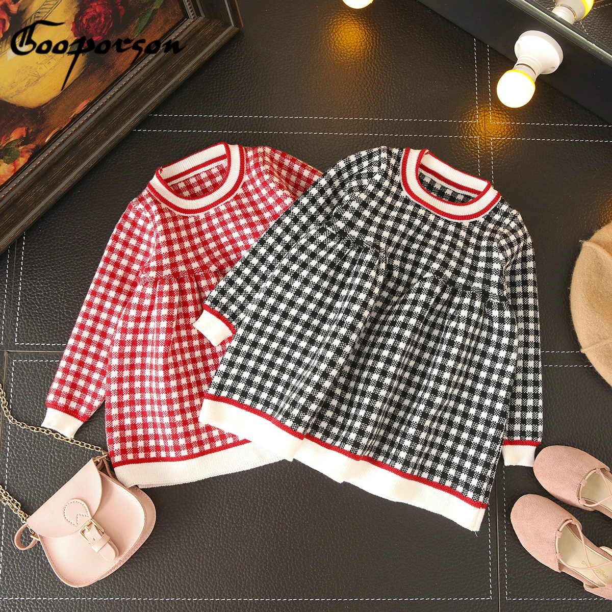 

Kids Dresses for Girls Plaid Shirt Long Sleeve Winter Dress Fashion Clothes Children Outfits Knitted Sweater Dress