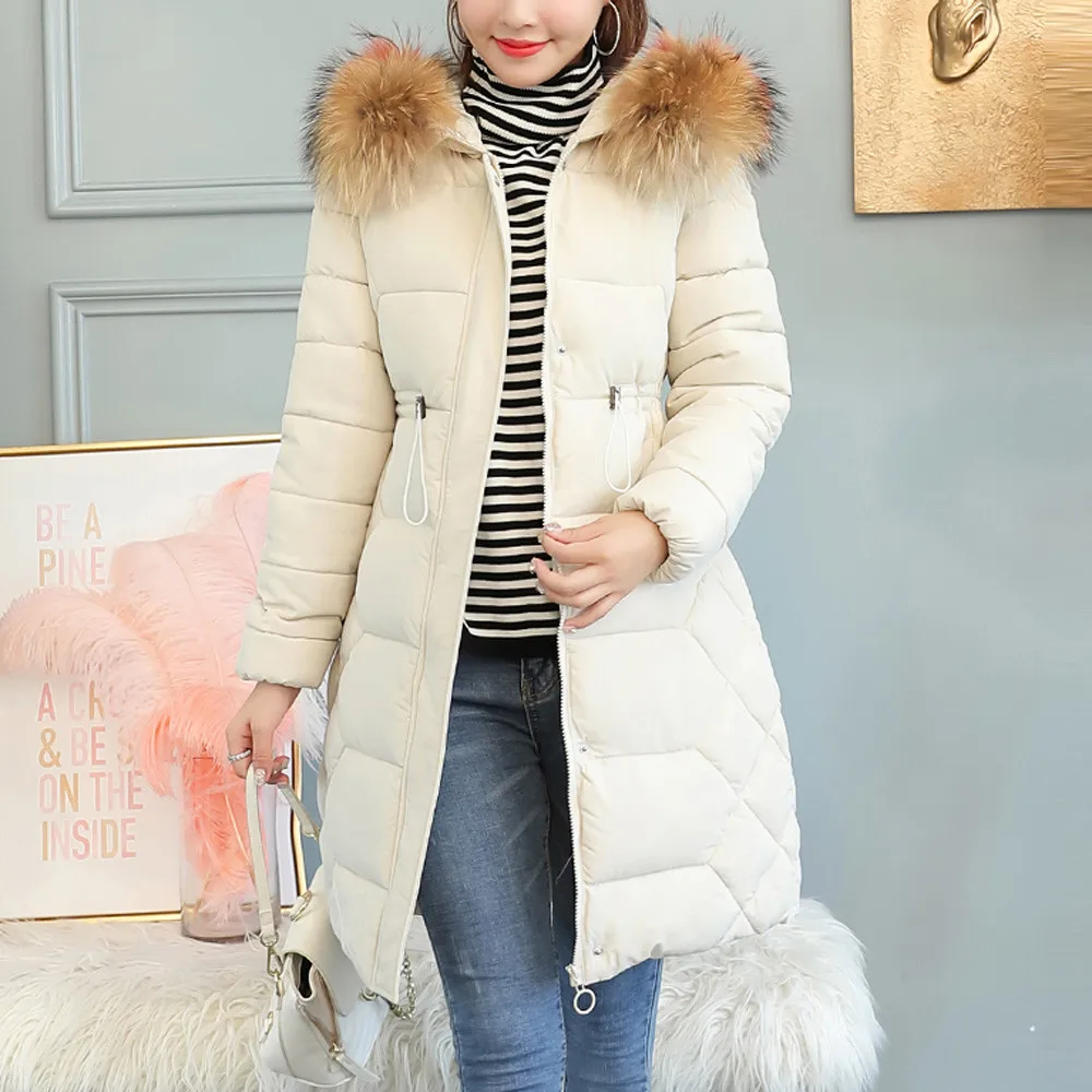 

Women Hooded Solid Outwear Warm Long Thick Fur Cotton Parka Slim Jacket Coat #4O23 #F
