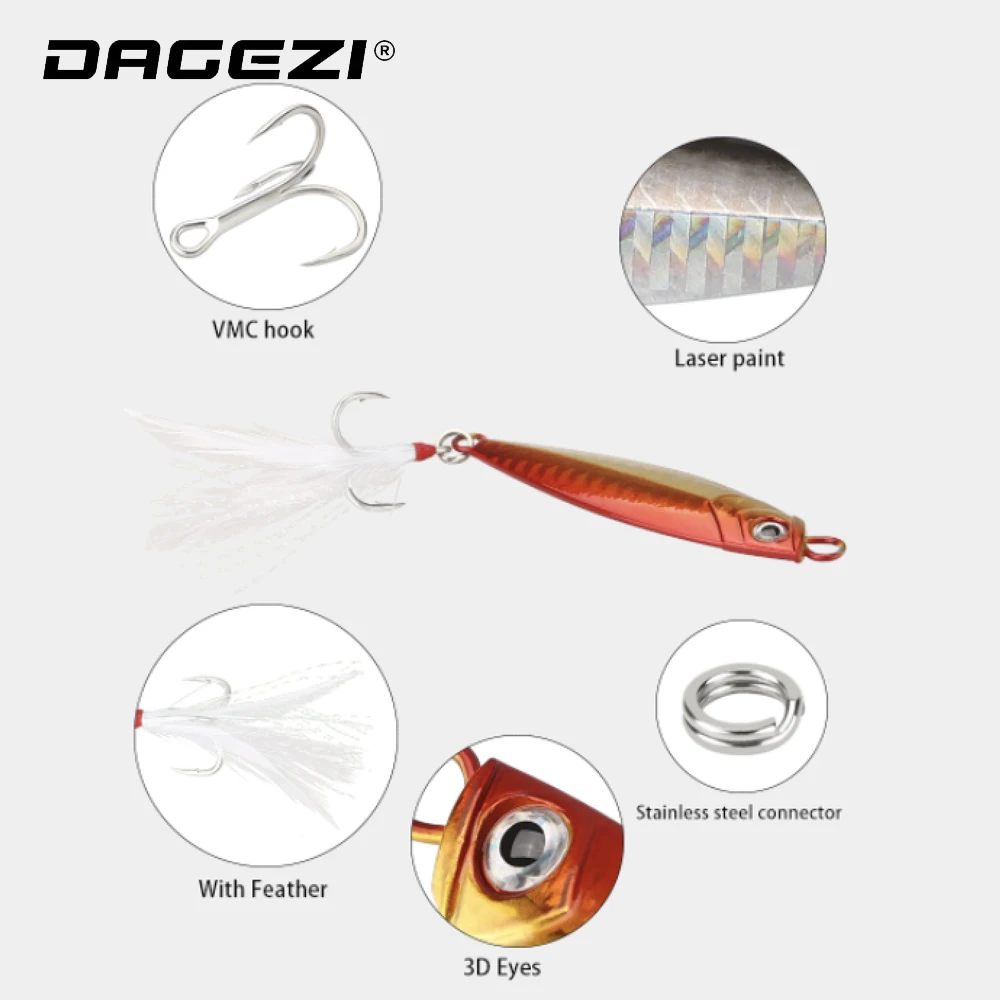 DAGEZI طعم صيد معدن الطعم الثابت 10g/20g/30g SaltwaterJigging الصيد إغراء الليزر الجسم غرق الطعم ل الكارب الصيد التصيد الرقصة إغراء