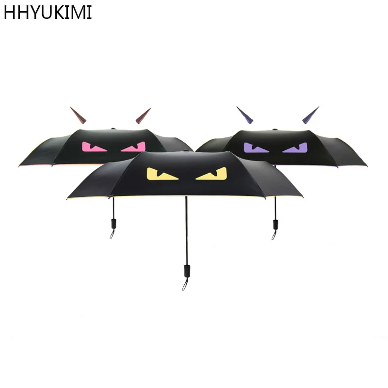 

HHYUKIMI Drop Shipping Windproof Resistant Folding Automatic Umbrella Little Monster Devil Neutral Vinyl Sunny&Rain Umbrella