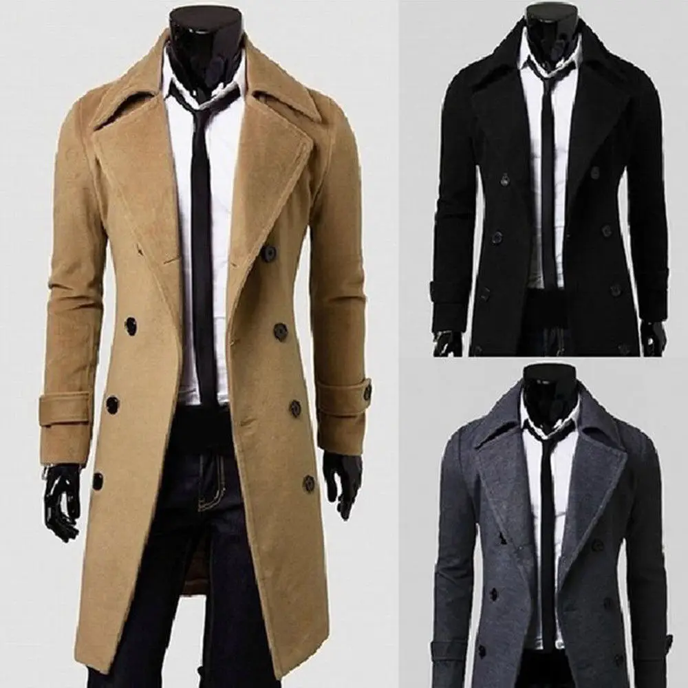 Модная мужская повседневная рабочая одежда с длинным рукавом, ветровка, теплое толстое шерстяное пальто, длинное пальто, одежда