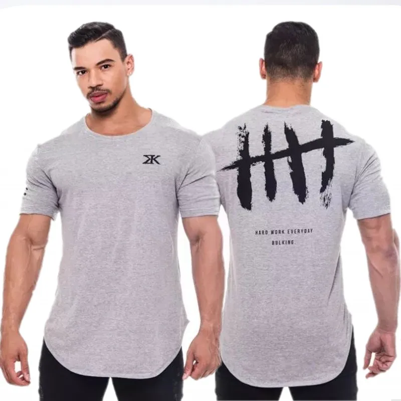 Новинка, мужские спортивные тренажеры Fitne Engineers Design, новинка, Мужская футболка, модный молочный шелк, мужская повседневная футболка с короткими рукавами - Цвет: gray