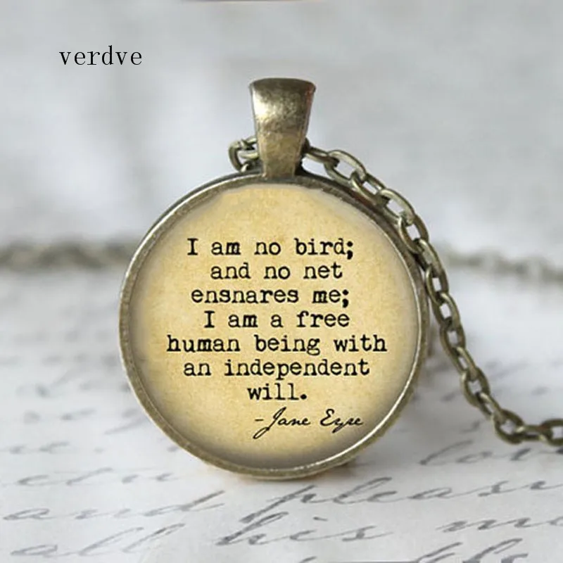 

New I am no Bird I am a Free Human Being with an Independant Will Quote Necklace Charlotte Jane Eyre Book Necklace Lover Gift