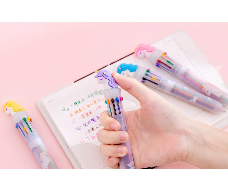 Colorful Cartoon Rainbow Unicorn 10 Colors Ballpoint Pen School Office Supply Writing Supply Gift Stationery Papelaria Escolar