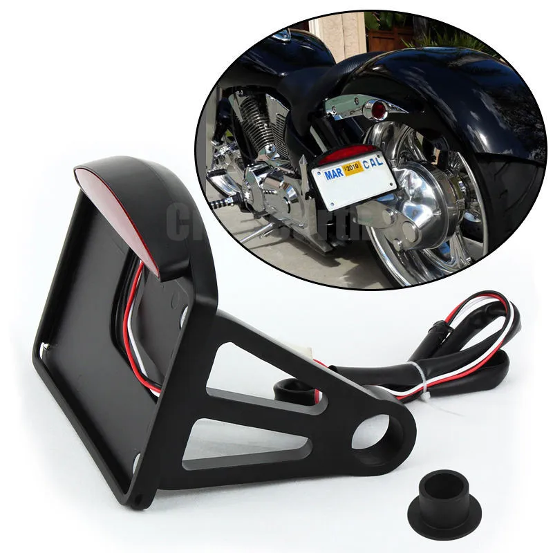 Motorcycle Rear Taillight Side Mount License Plate Bracket Tail Light