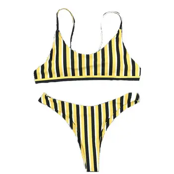 

2018 Striped Padded Bra Bikini Set Swimsuit Women Bandage Push-up Triangle Swimwear Bathing