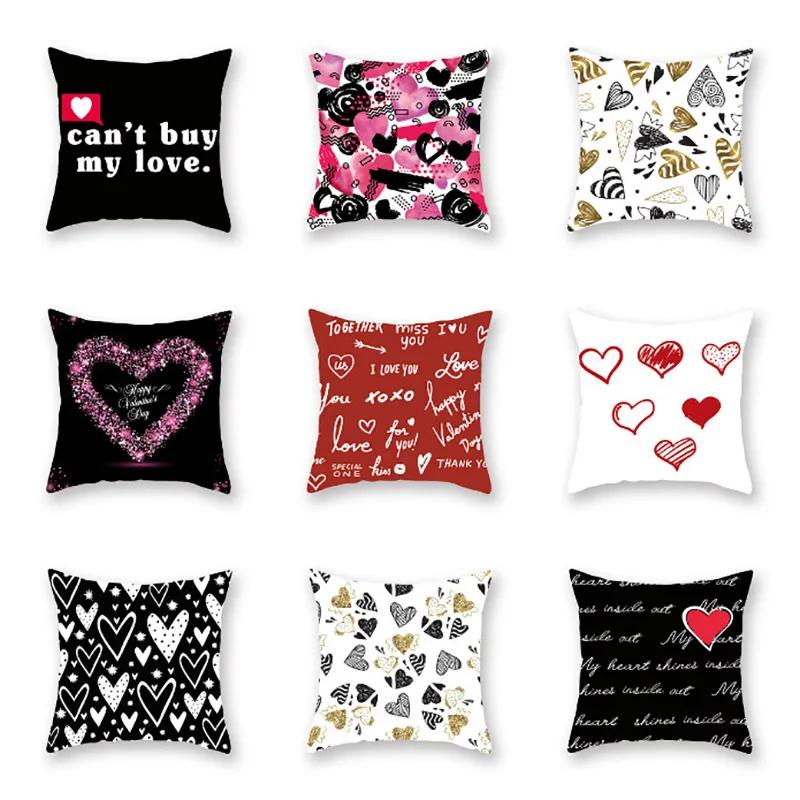 Love Heart Pillow Case Cover Valentine's Day Sweet Love Printing Square