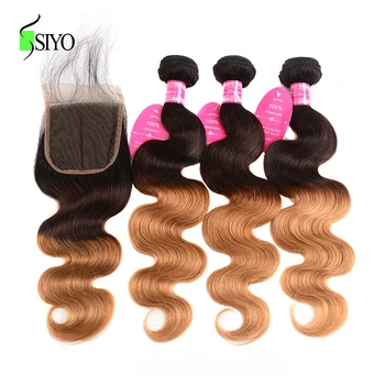 

SIYO Lace Closure With Bundles 1B/4/30 Ombre Brazilian Hair Weave Bundles Body Wave Remy Human Hair 3 Bundles With Closure