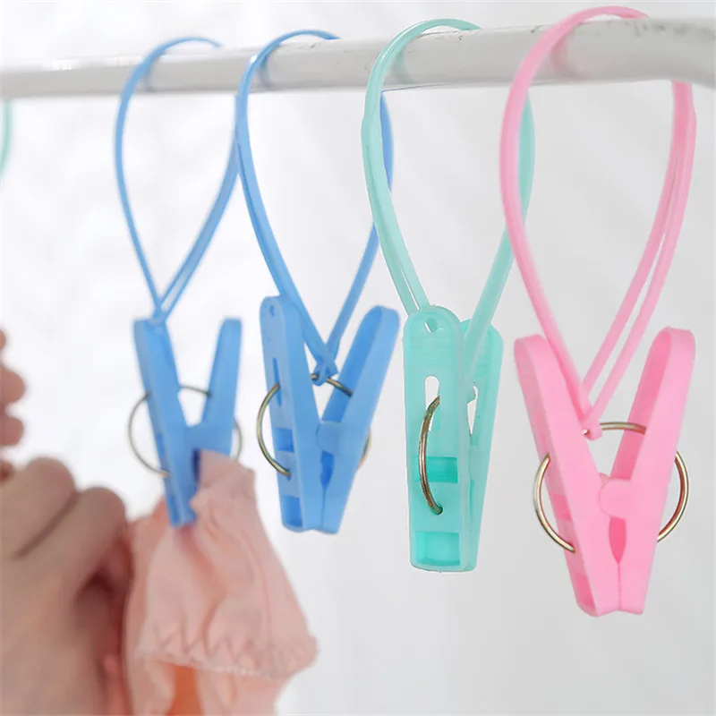 12pcs/lot Plastic Clothes Clips Socks Underwear Pants Hanger Clips With Strip Rope On Hanging