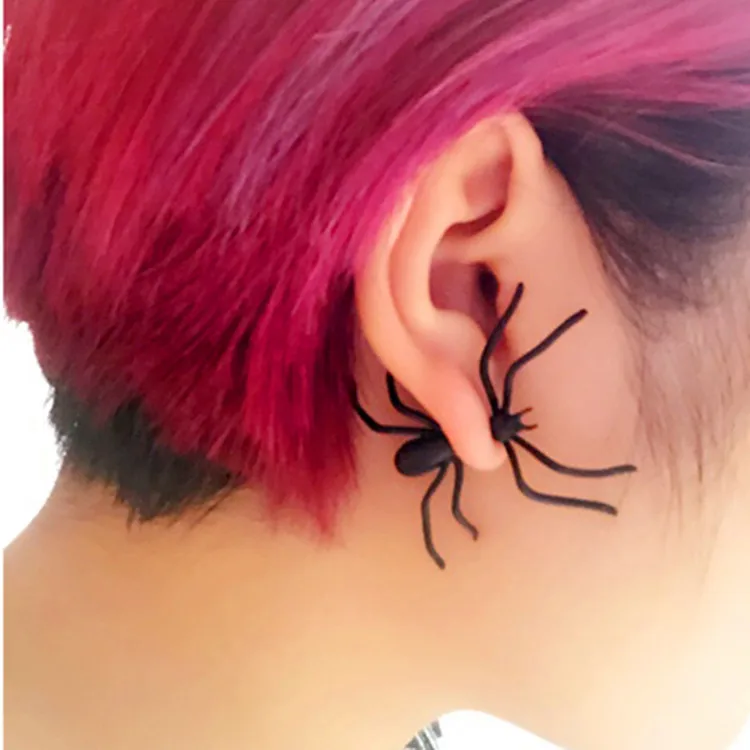 1PC 3d Creep Black Spider Earrings Earrings Hot Unique Punk Earrings For Women Wholesale Fashion Jewelry Womens Accessories
