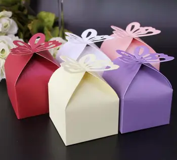 

50pcs butterfly square Laser Cut paper candy chocolate gift box for wedding birthday tea party favor
